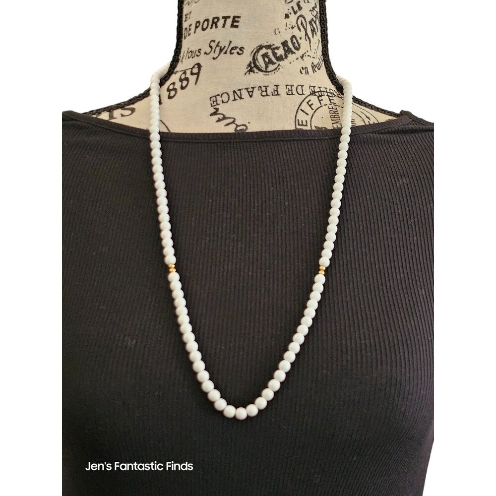 Monet Signed White &‎ Gold Toned Beaded Necklace 28"